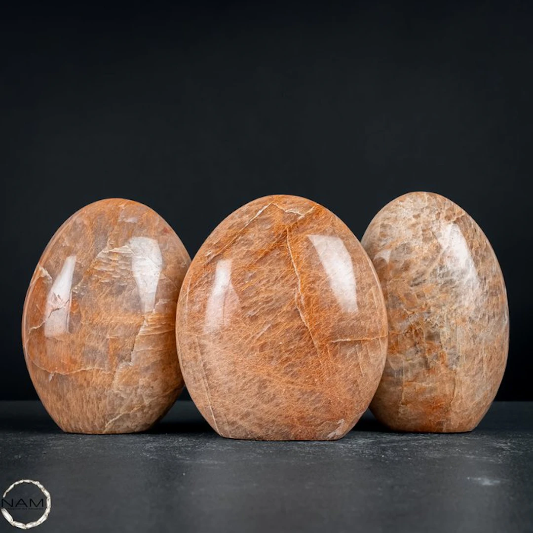 Peach Moonstone Freeforms – A harmonious trio in warm peach and apricot tones
