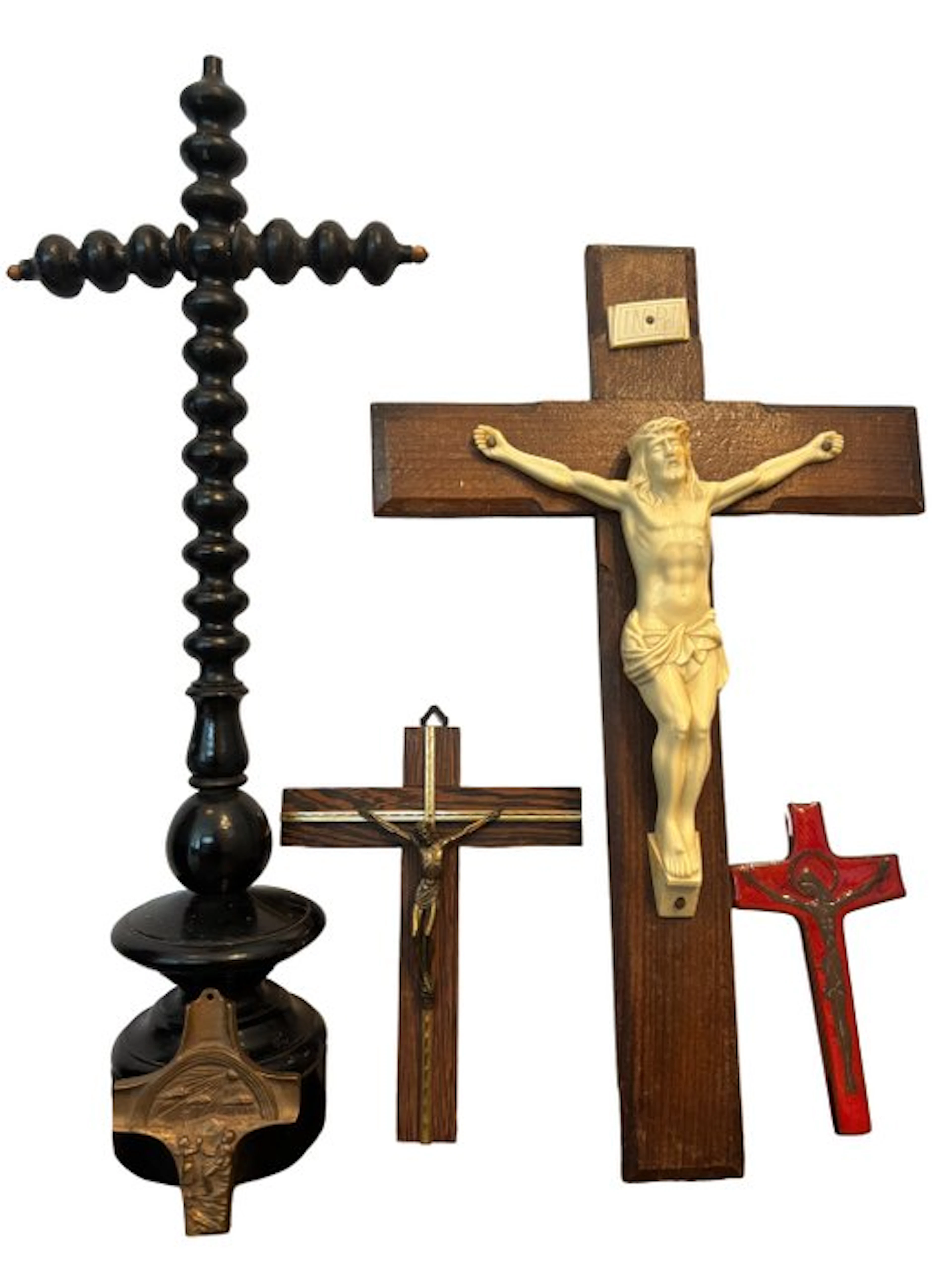 Crucifix (5) - Brass, Wood, Ceramic, Plastic - 1900-1910, 1950-1960