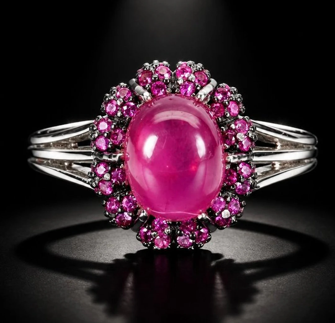 No reserve price - Ring 925 silver white-gold plated - Ruby