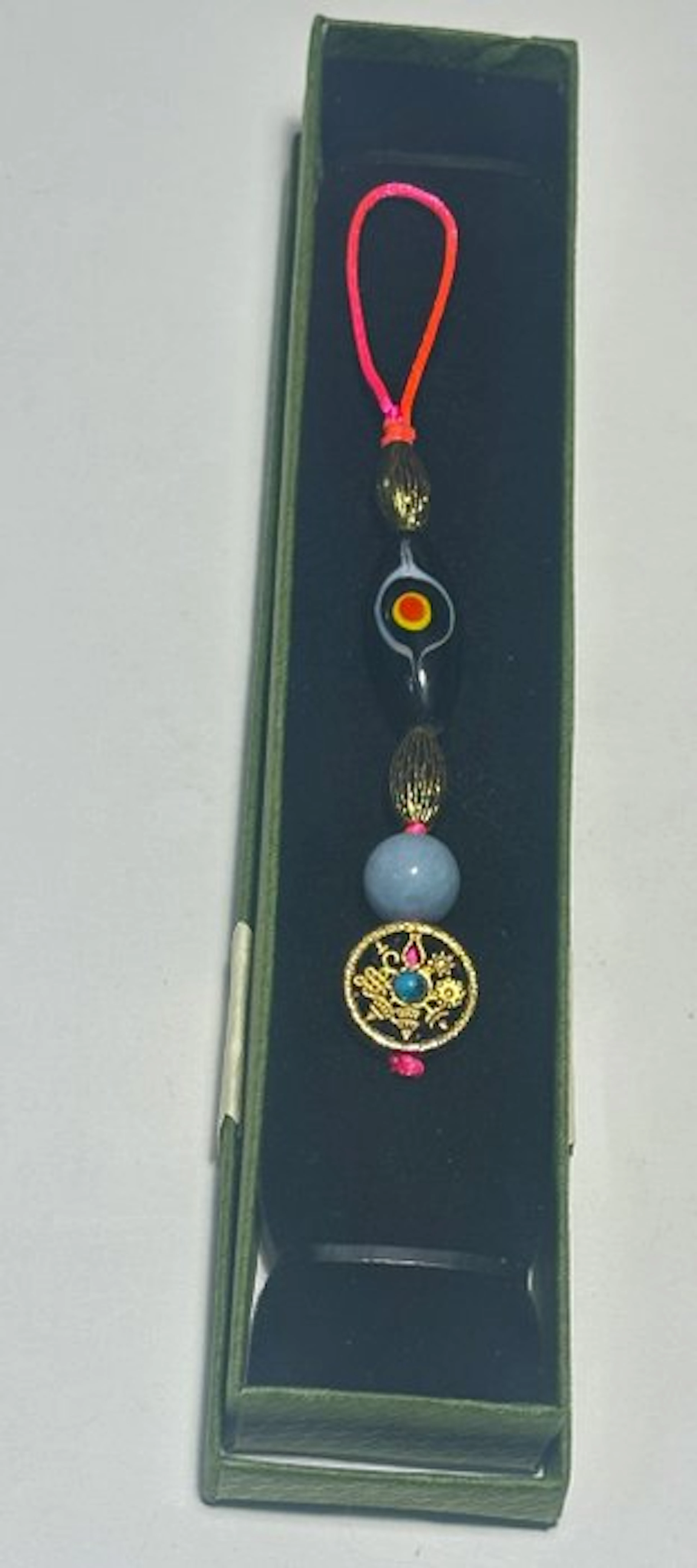 Aquamarine with Dzi amulets 'Double Eye of the Phoenix' and 'Vaja'