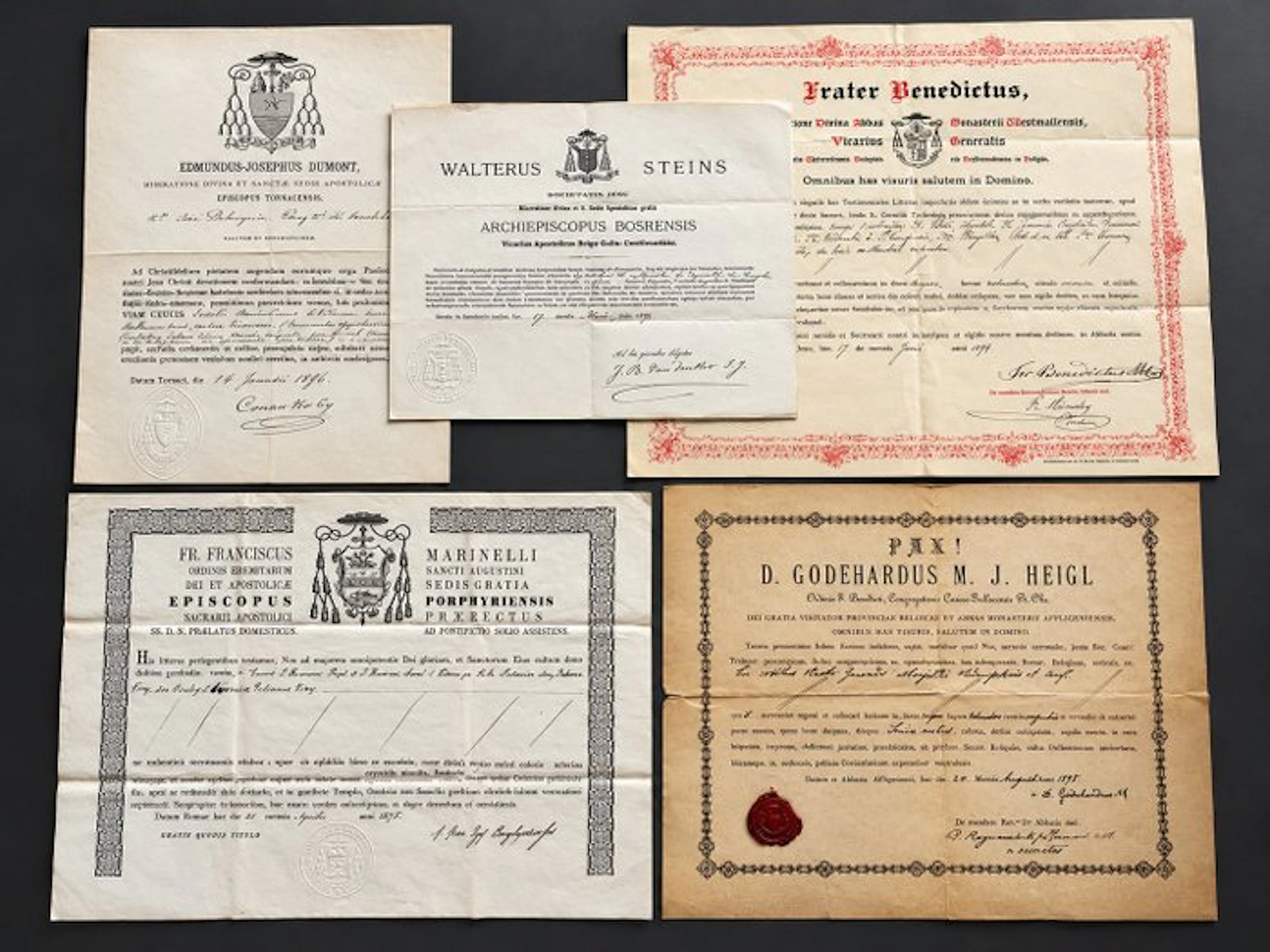 Set of 5 Certificates of Authenticity for Relics...