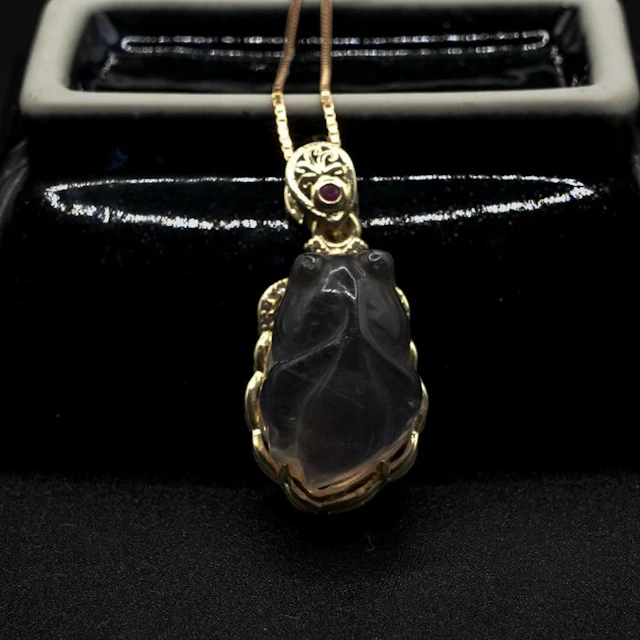 Natural Fluorite Hand‑Carved Koi Fish Pendant - Height...
