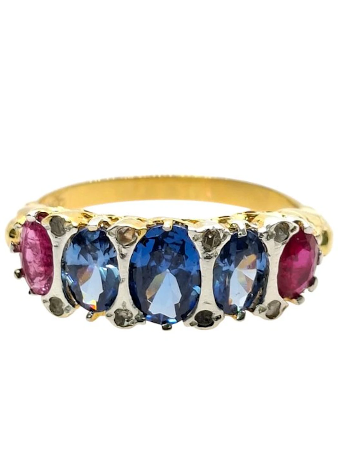 No reserve price - Ring - 9 kt. Silver, Yellow gold Sapphire - Mixed gemstones