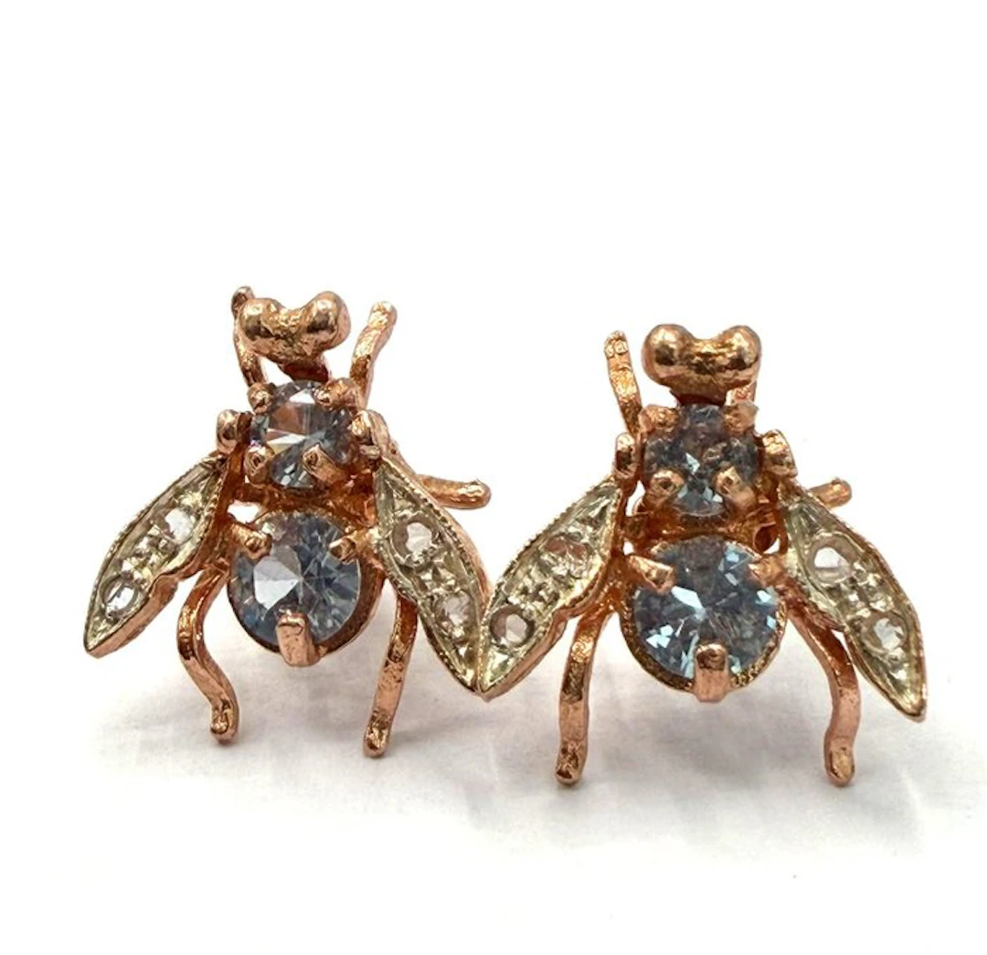 No reserve price - Earrings - 9 kt. Rose gold, Silver Spinel - Diamond
