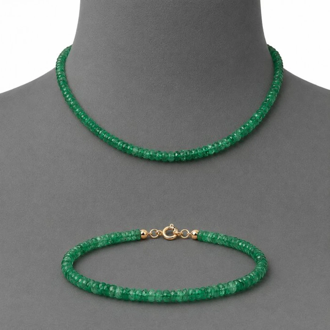Emerald - Silver - 2 piece jewellery set