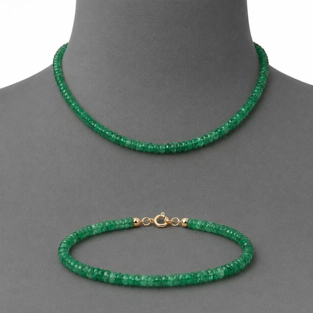 Emerald - Silver - 2 piece jewellery set