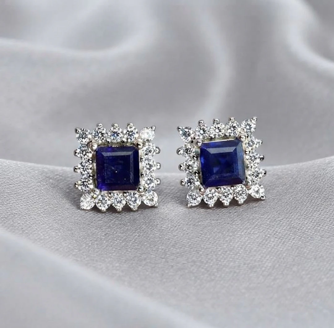 No reserve price - Earrings Silver - 1.10ct. tw. Sapphire