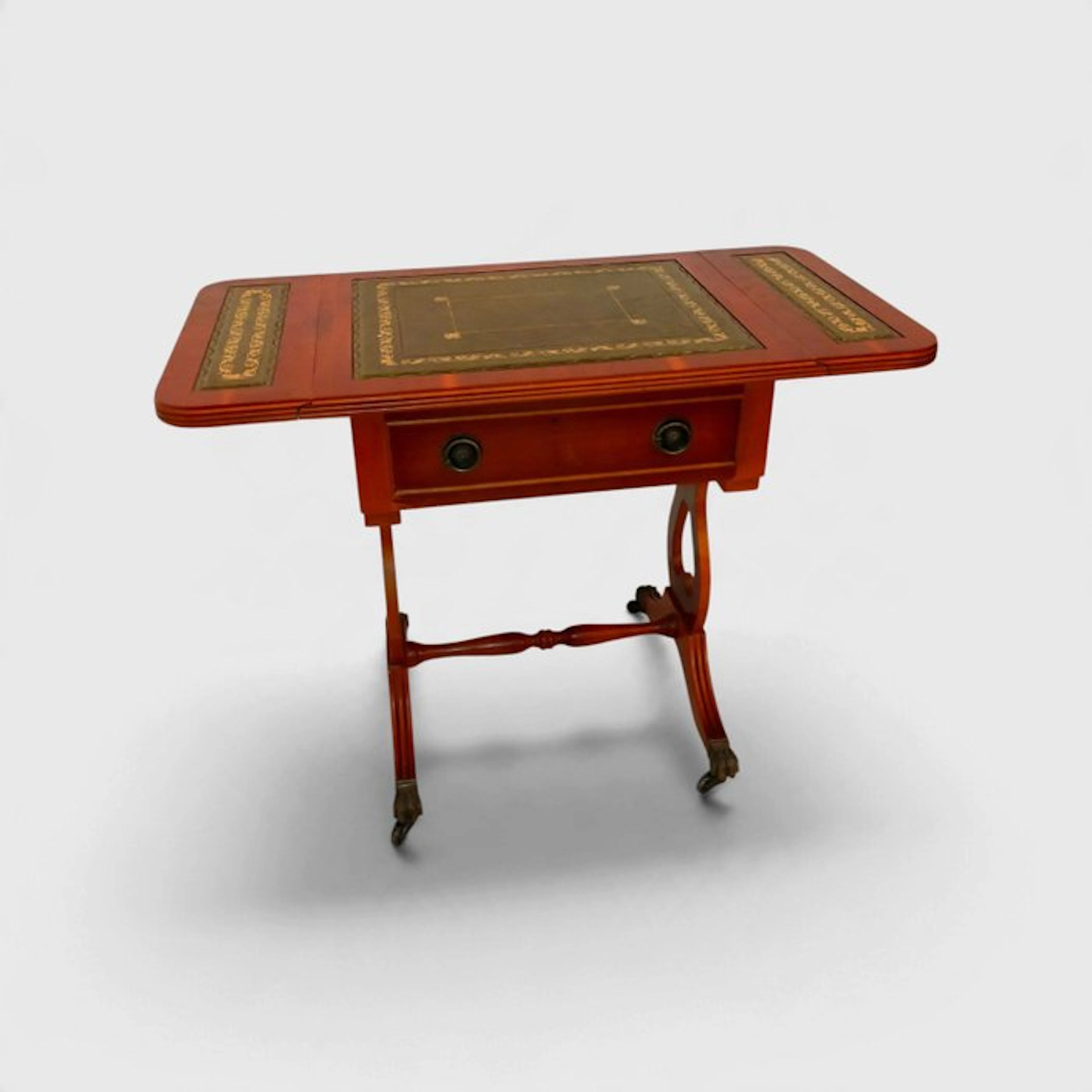 Antiker Klapptisch mit Lederauflage & Messingfüßen - Side table - Leather