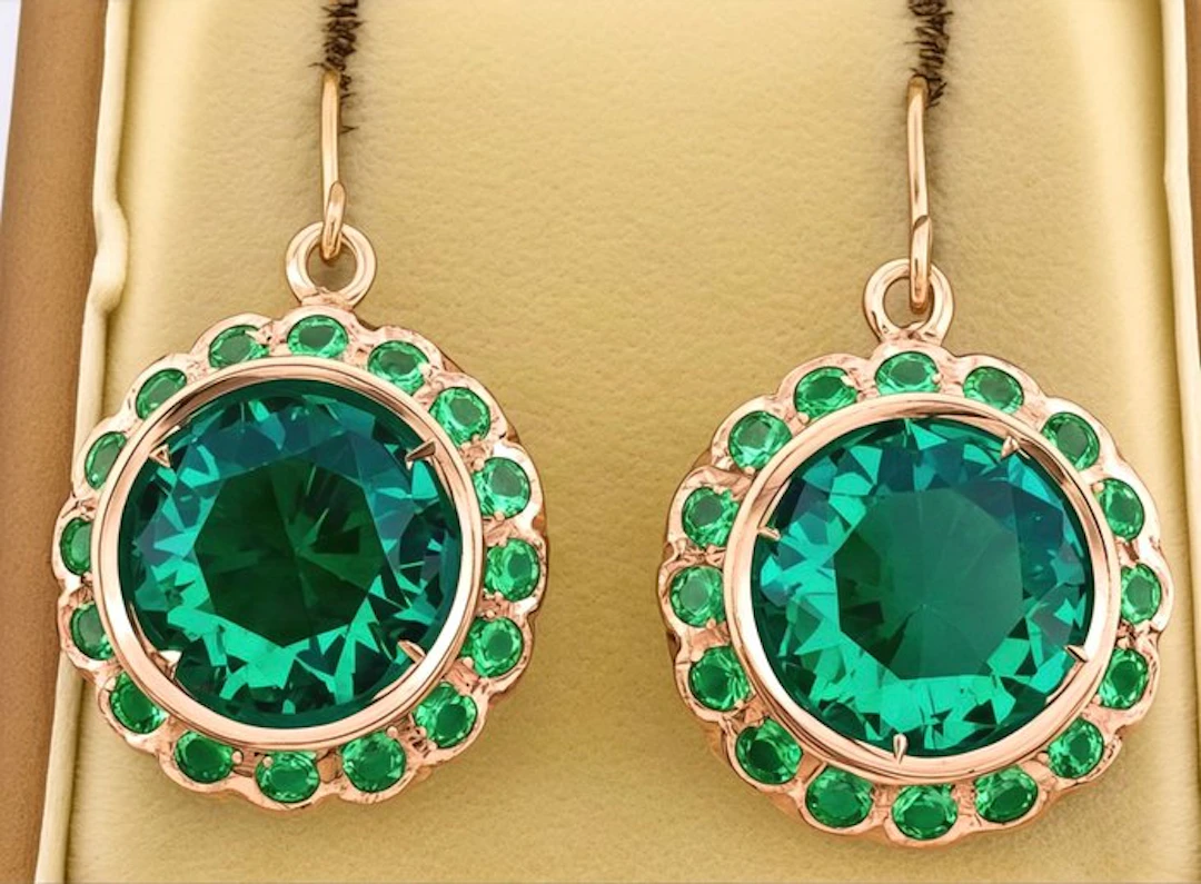 No reserve price - Earrings - 9 kt. Rose gold, Silver Emerald - Emerald