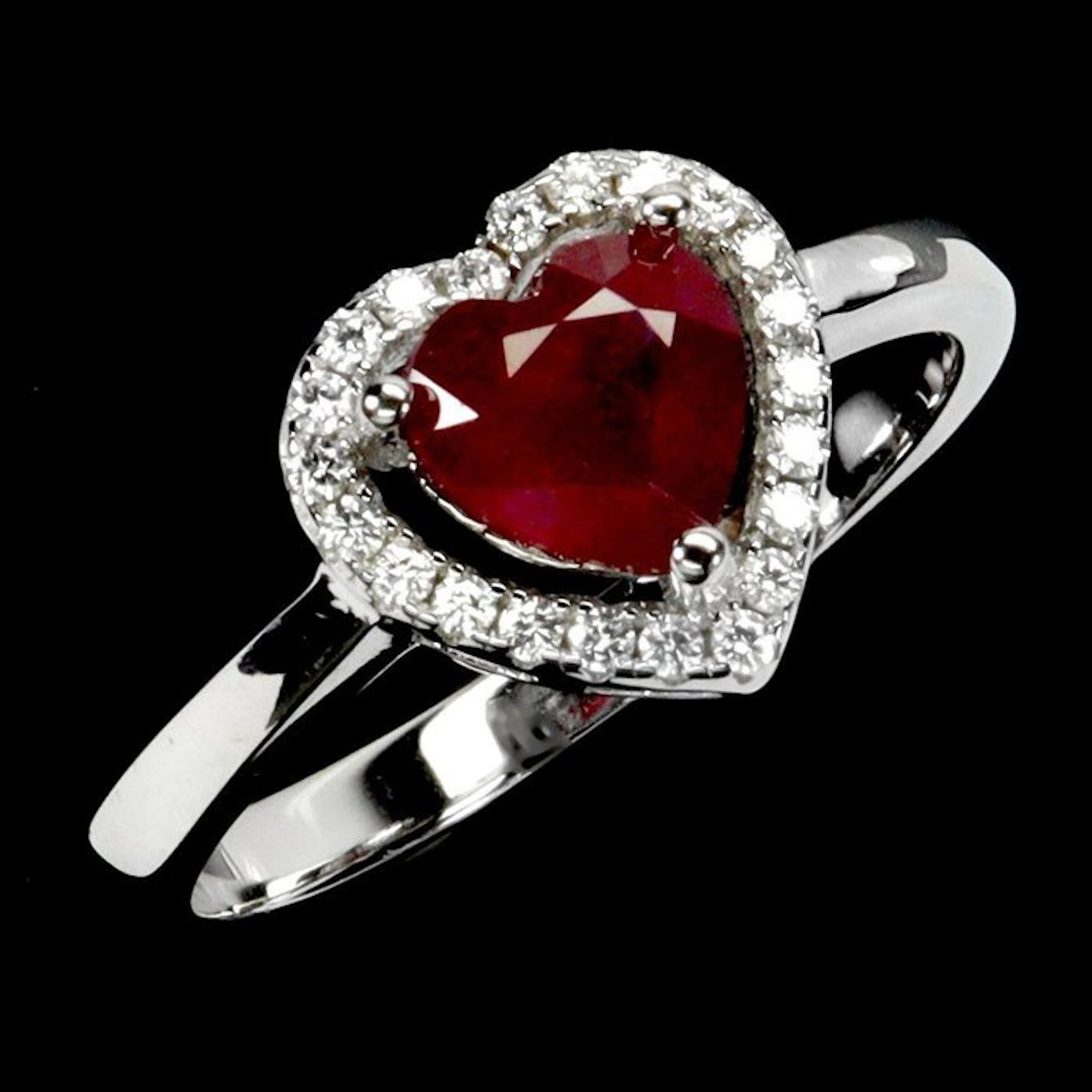 No reserve price - Ring 925 Silver, 14K White Gold plated Ruby