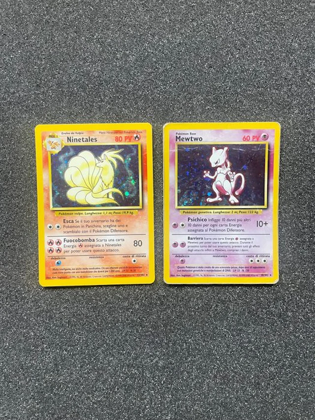 Pokémon - 2 Card - Ninetales, Mewtwo 12/102, 10/102 Foil - WOTC - Base set