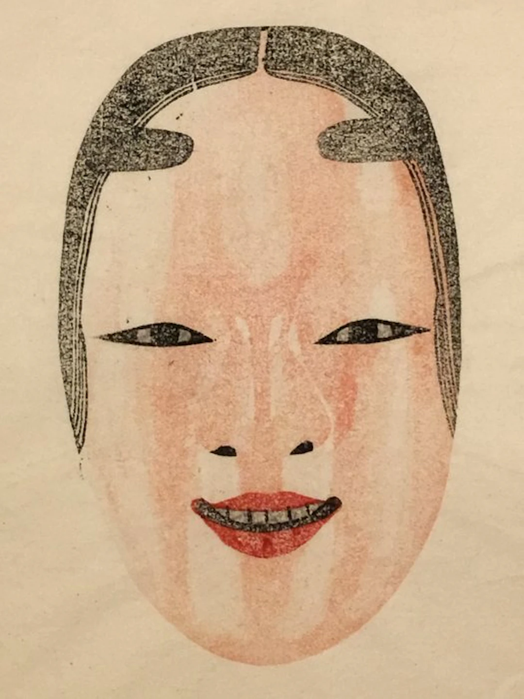 Japanse houtblok prent van een Noh-masker - Unknown artist - Japan