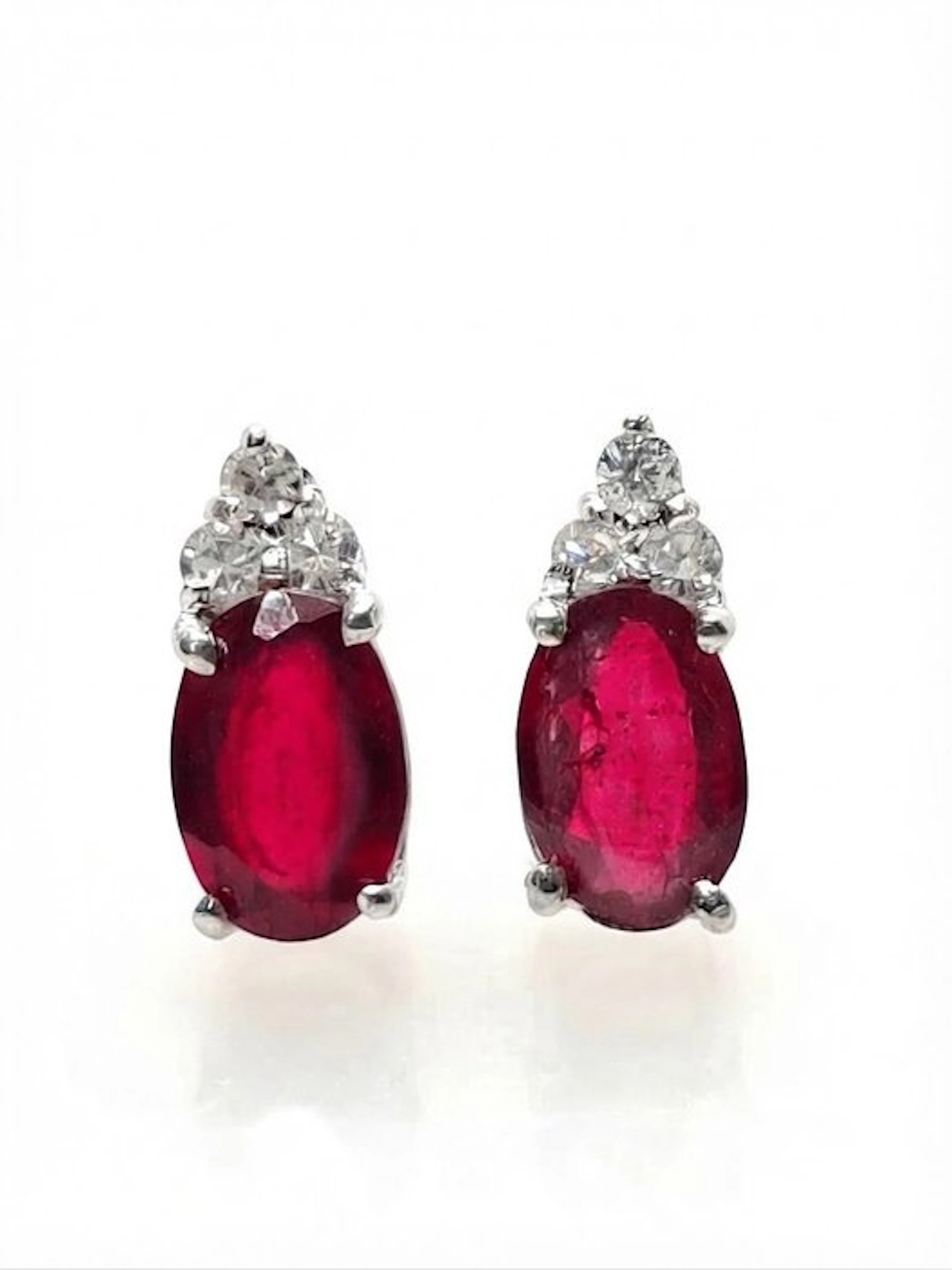 No reserve price - Earrings - 14 kt. White gold Ruby - Diamond