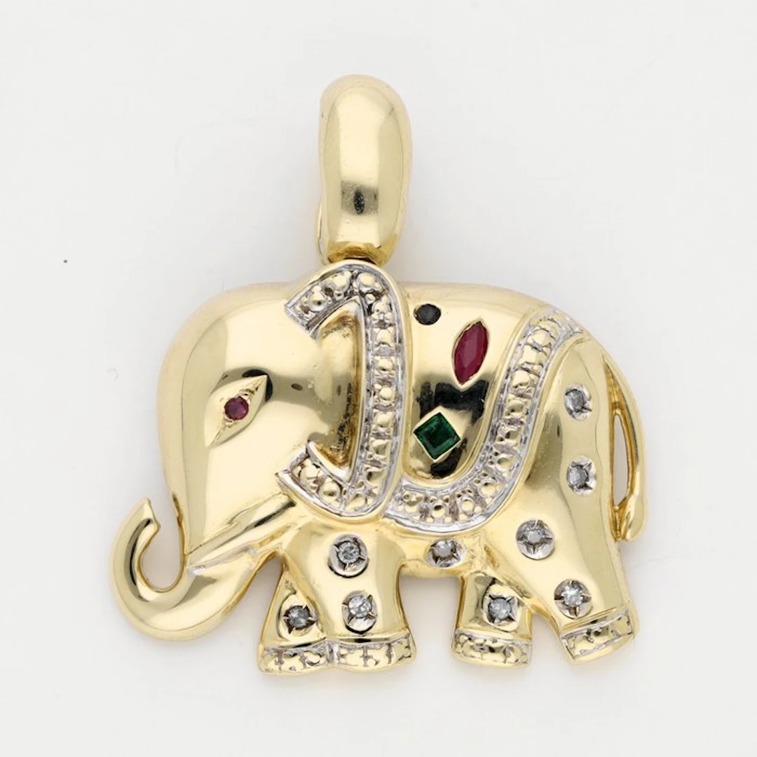 Pendant - 14 kt. Yellow gold - Diamond - Ruby-Sapphire-Emerald