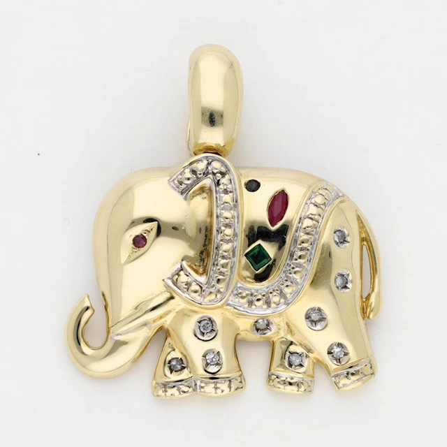 Pendant - 14 kt. Yellow gold - Diamond - Ruby-Sapphire-Emerald