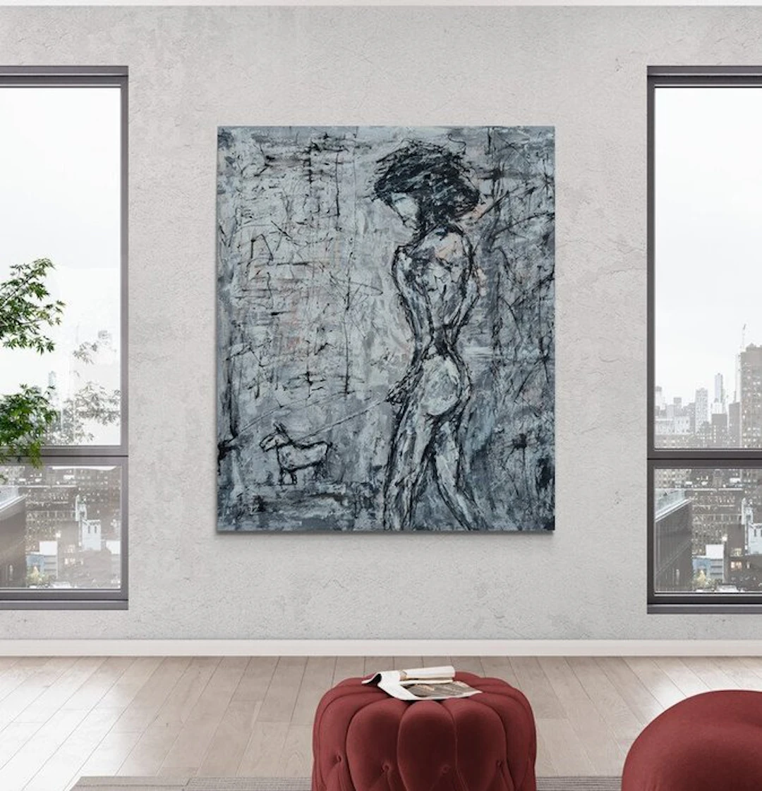 Jovan Srijemac (1962) - Young woman with a dog - XXL