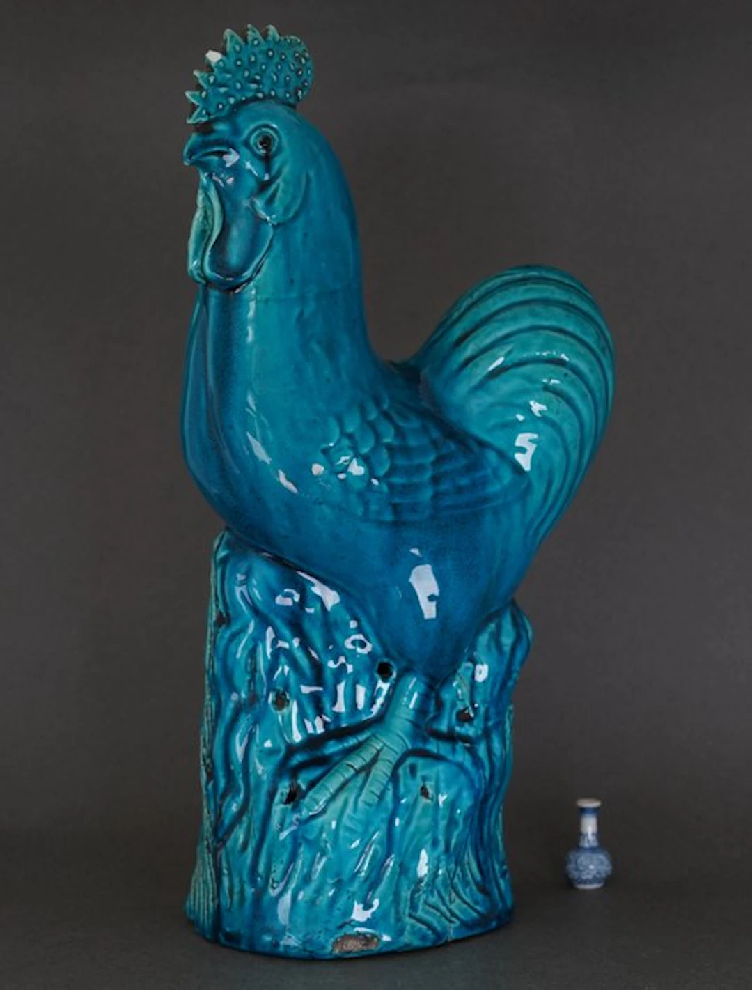 An Exceptional Large Turquoise Glazed Standing Rooster...