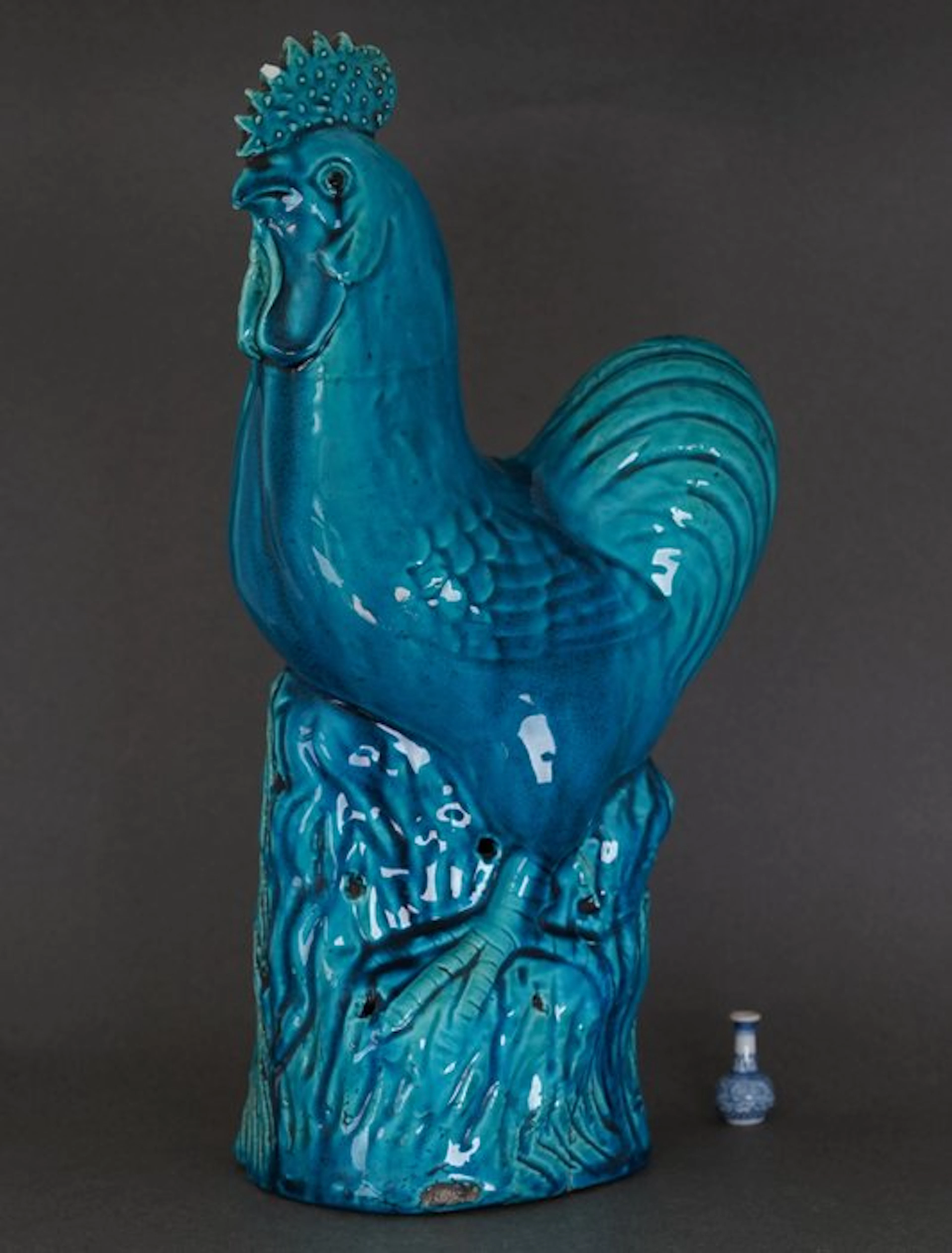 An Exceptional Large Turquoise Glazed Standing Rooster...