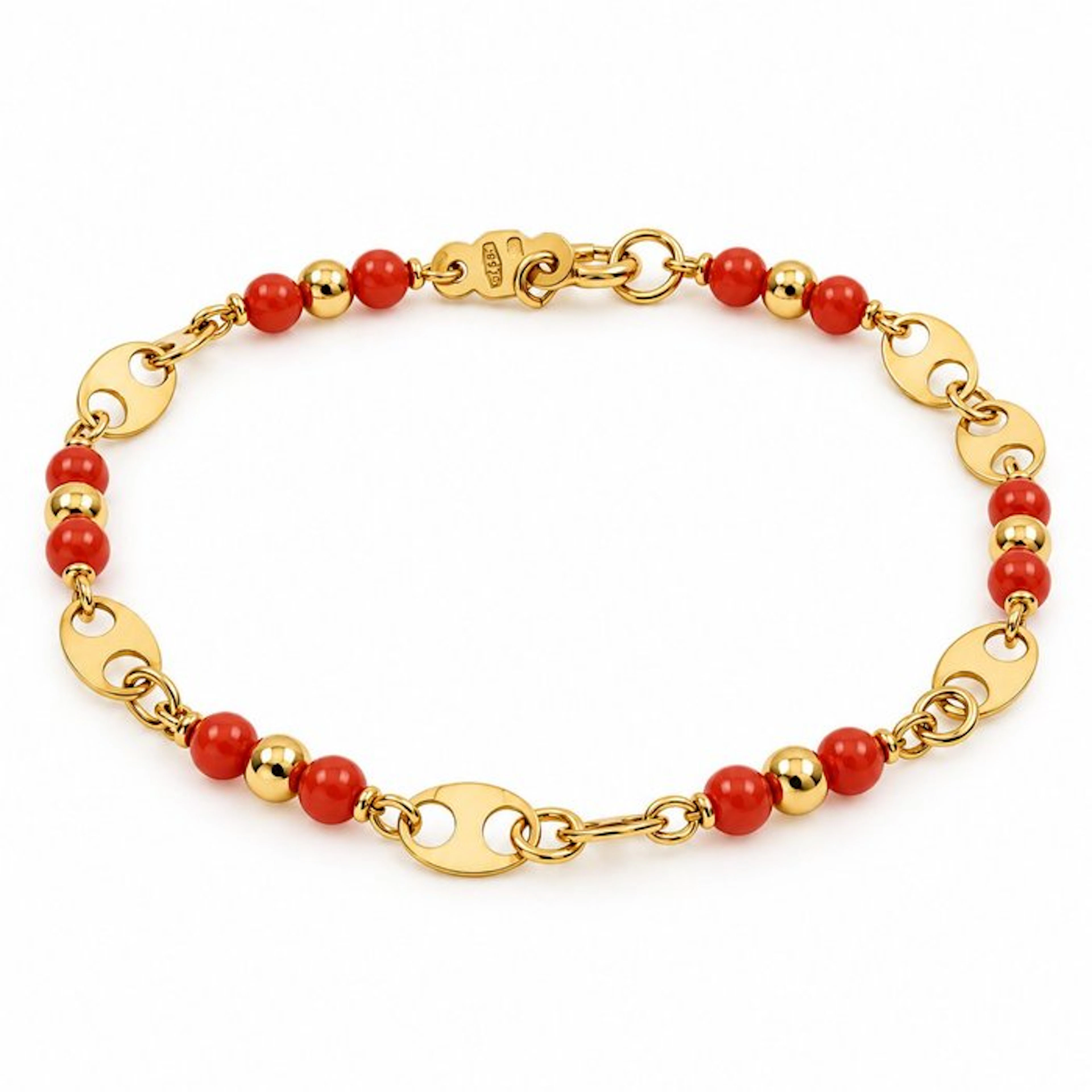 Bracelet - 18 kt. Yellow gold Coral - Made in Italy - Handmade