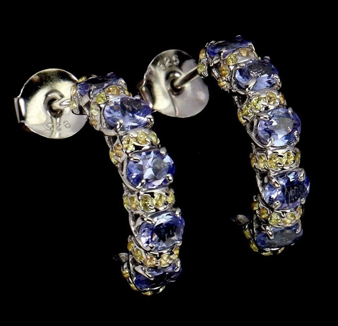 Ohne mindestpreis - Earrings Silver, 14K White Gold plated Tanzanite - Sapphire