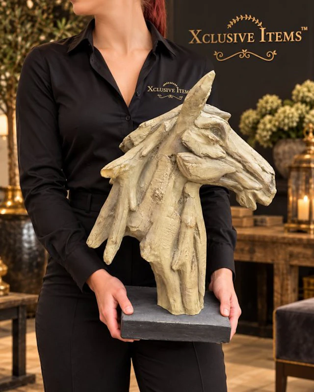 Statue, XL Horse Head - Driftwood Look - 49.5 cm - mgo
