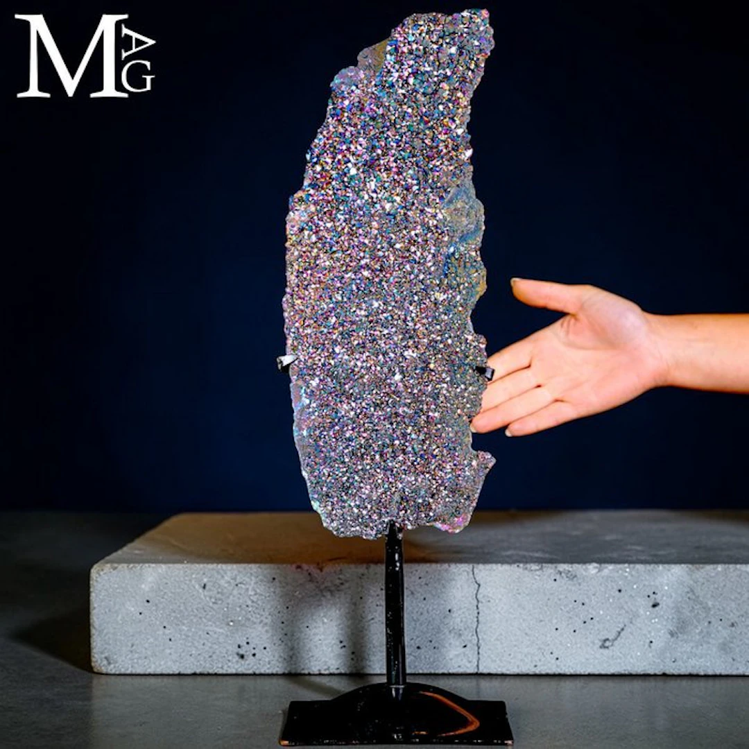 Titanium-Treated Amethyst Druse on Iron Base - Height...