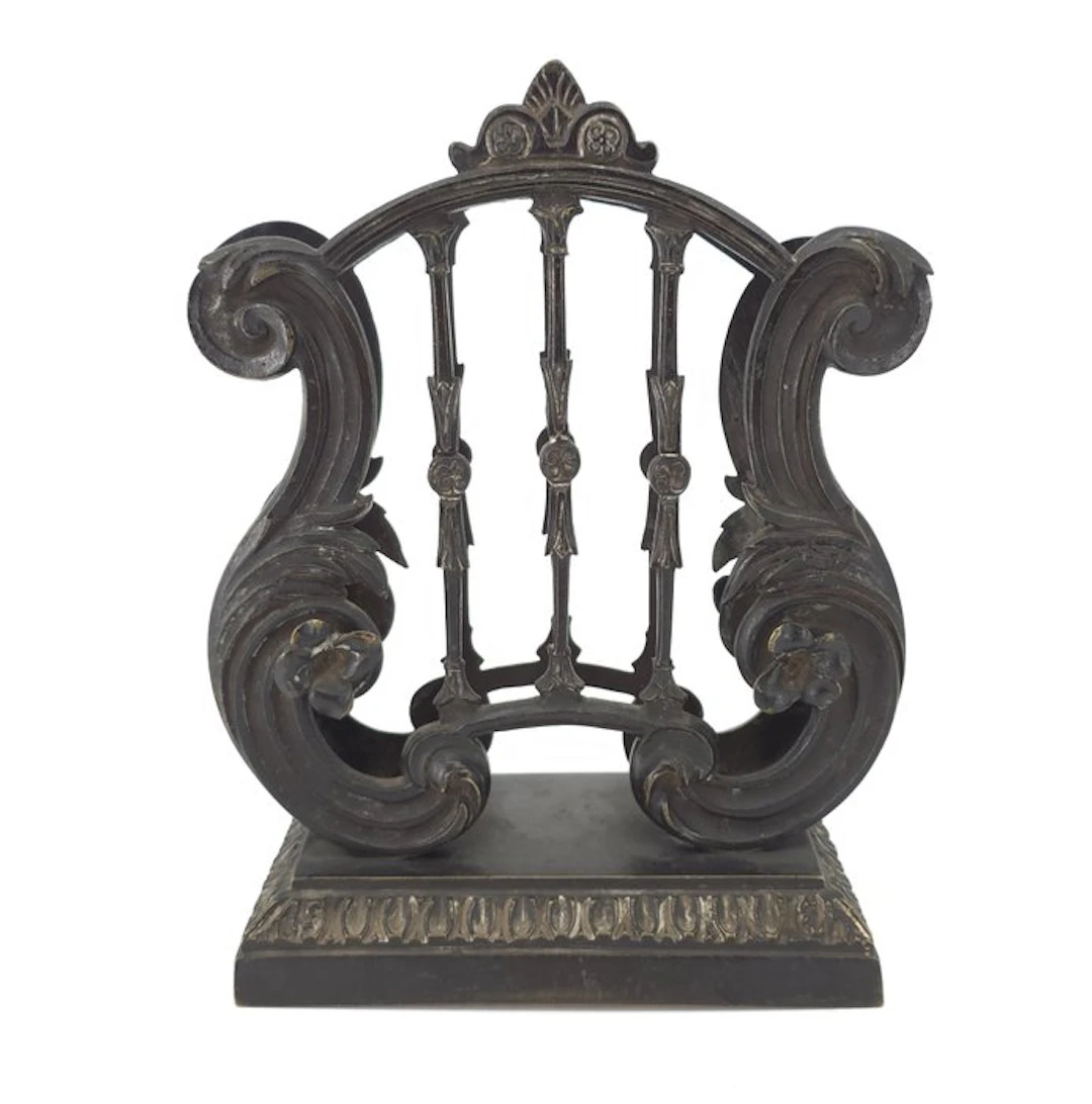 Portalettere Da Tavolo - Letter holder - Patinated bronze - Lira-shaped