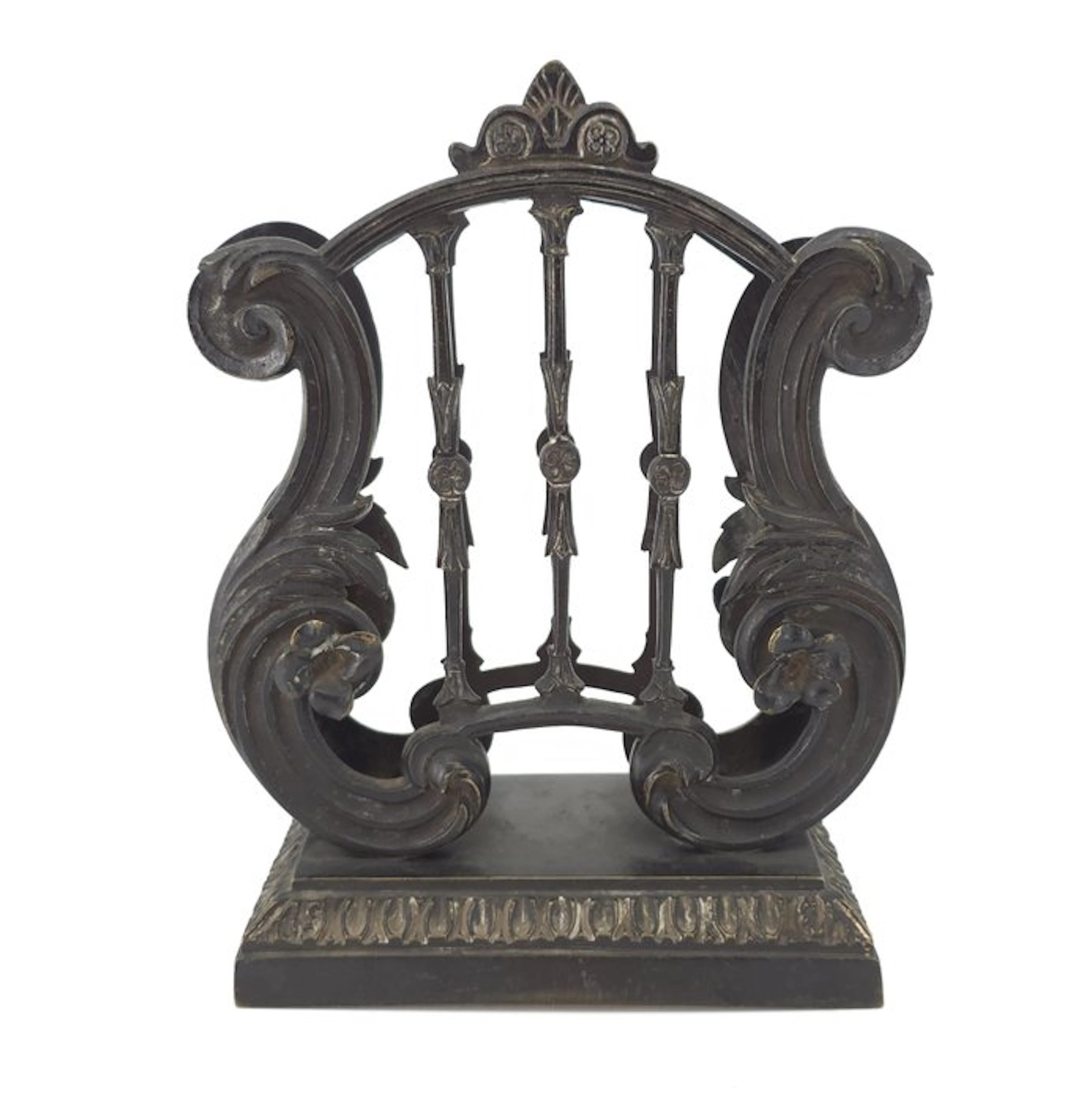 Portalettere Da Tavolo - Letter holder - Patinated bronze - Lira-shaped