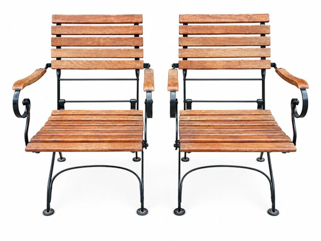 Chair (2) - Teak, Wrought iron - Vintage-style folding