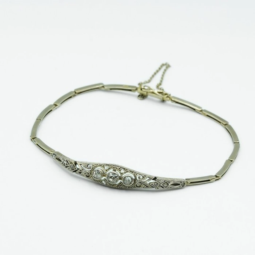 Bracelet - 14 kt. Yellow gold, Platinum - 0.19ct. tw.