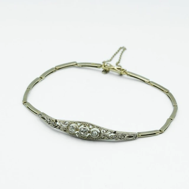 Bracelet - 14 kt. Yellow gold, Platinum - 0.19ct. tw.