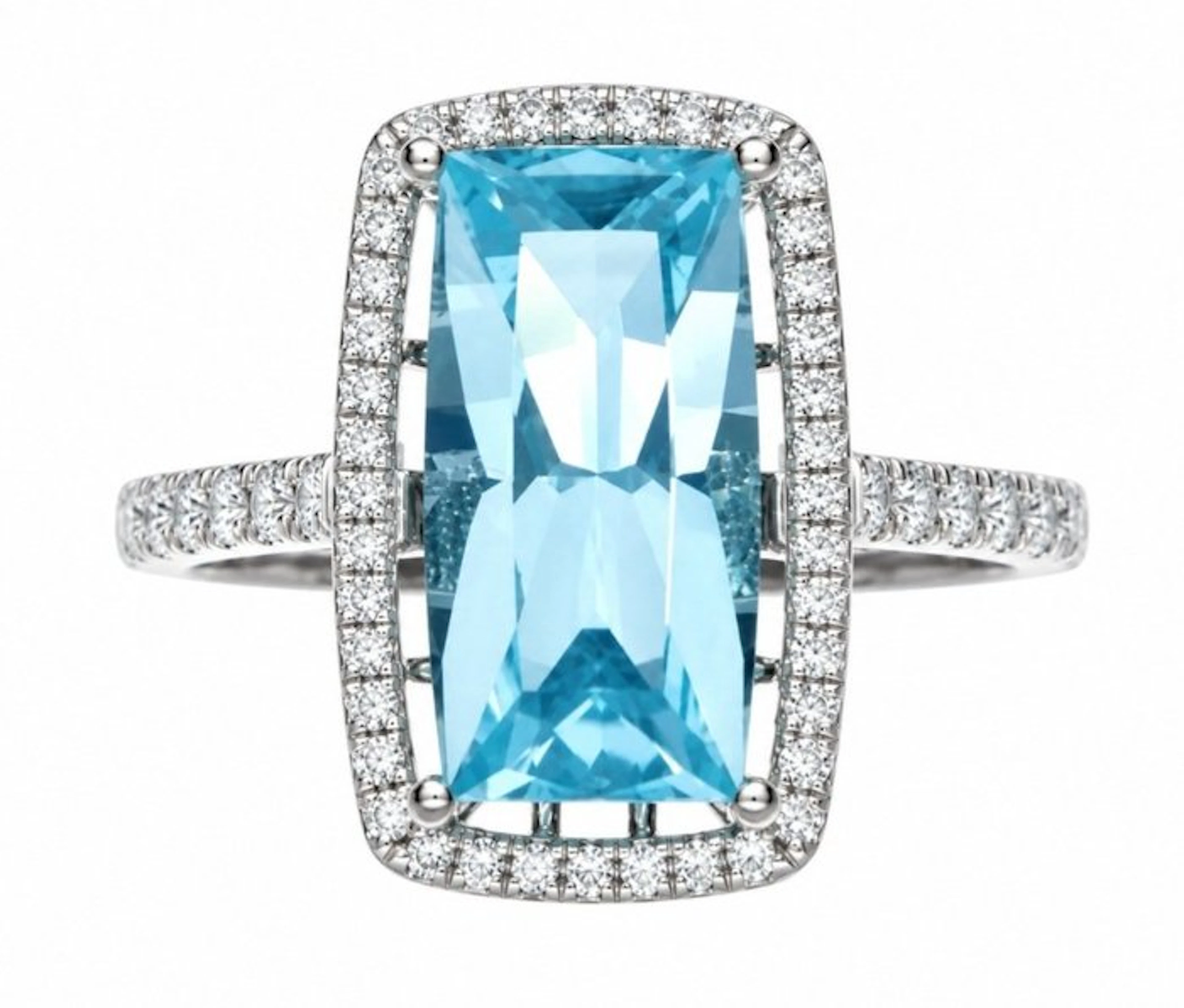 No reserve price - Ring - 14 kt. White gold - 6.44ct. tw. Topaz - Diamond