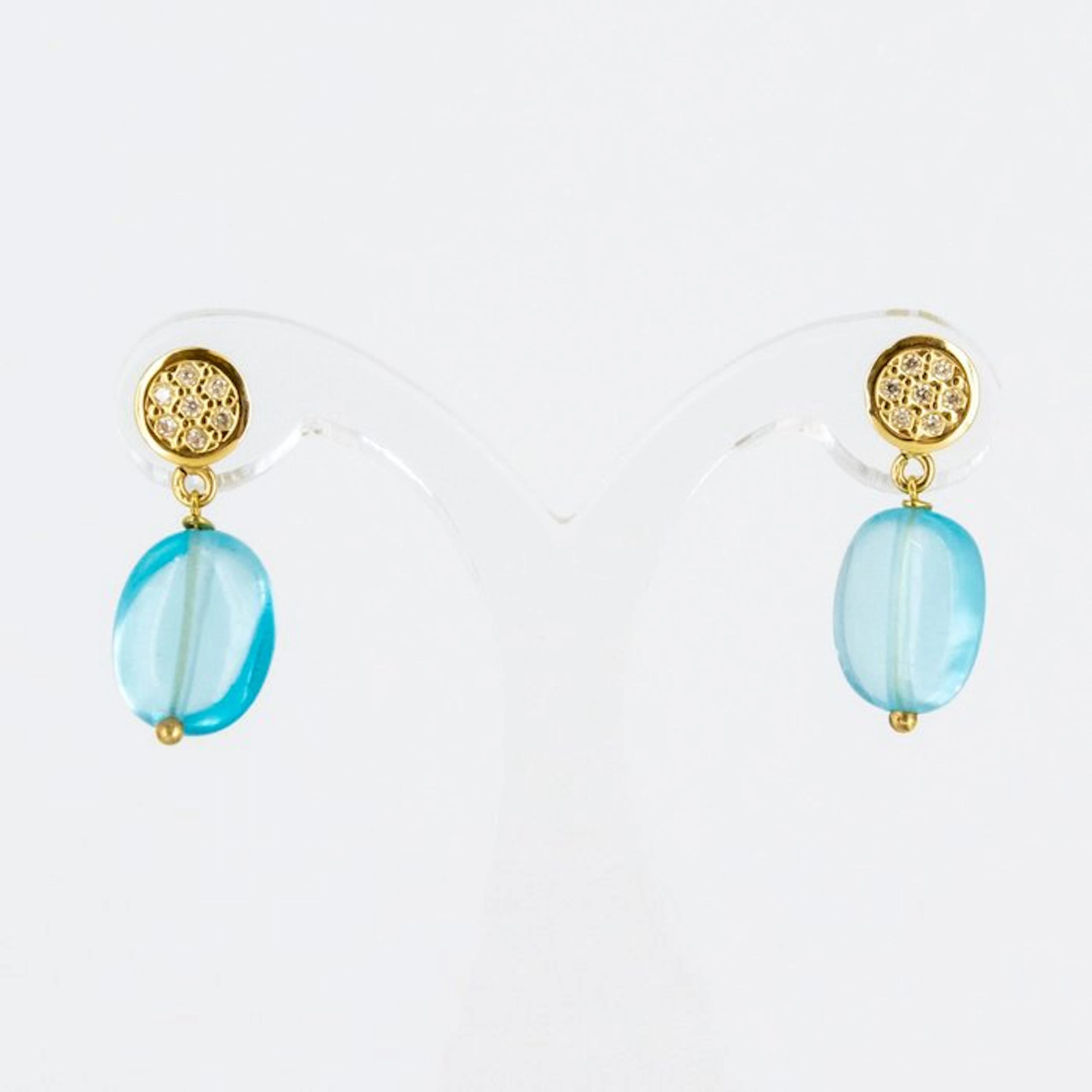 Earrings - 18 kt. Yellow gold Topaz - Diamond