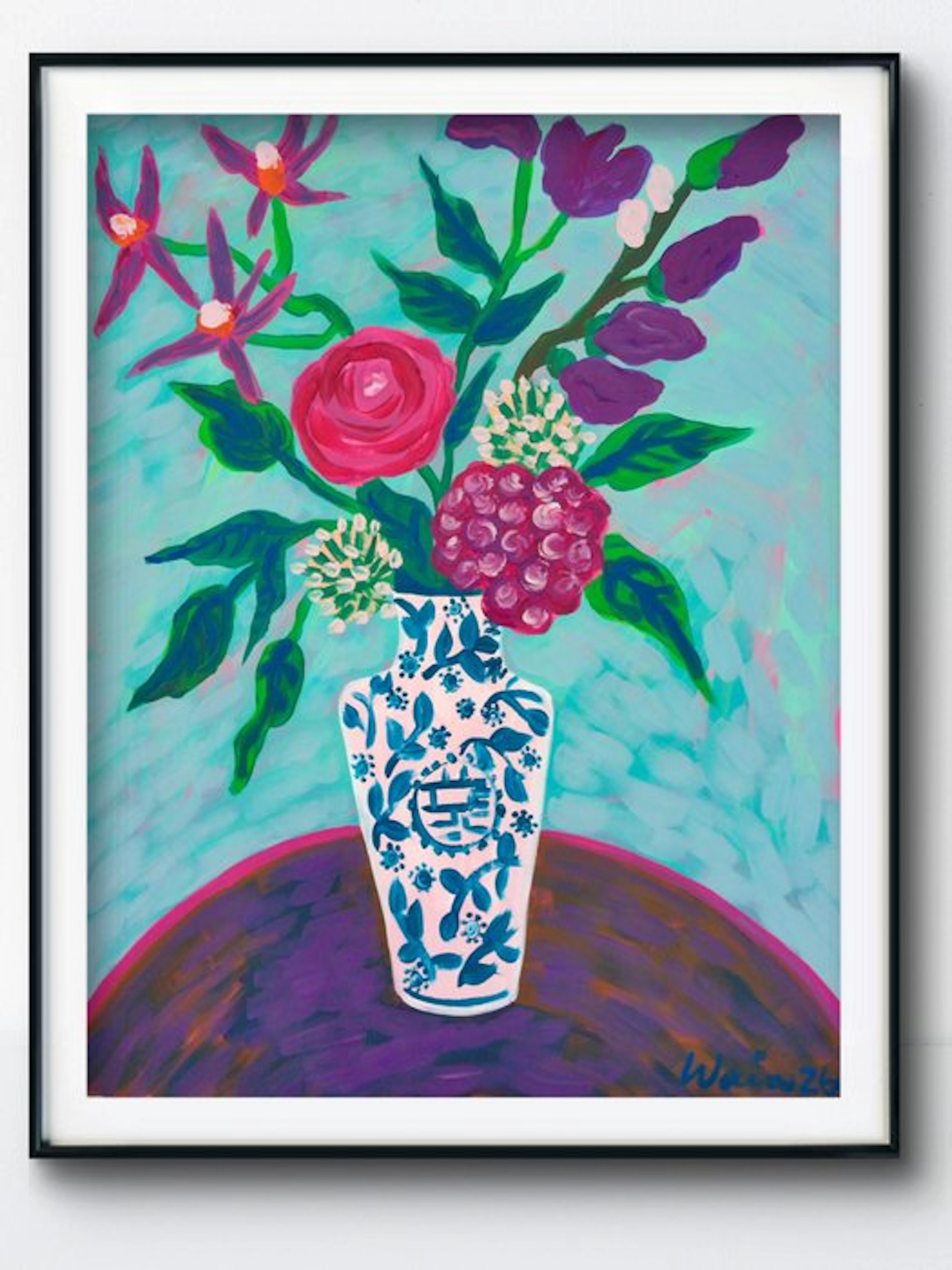 Kirsty Wain (XX) - Floral Still Life with Blue & White Vase - No Reserve