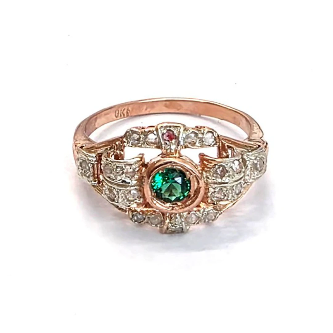 No reserve price - Ring - 9 kt. Rose gold, Silver Spinel - Diamond