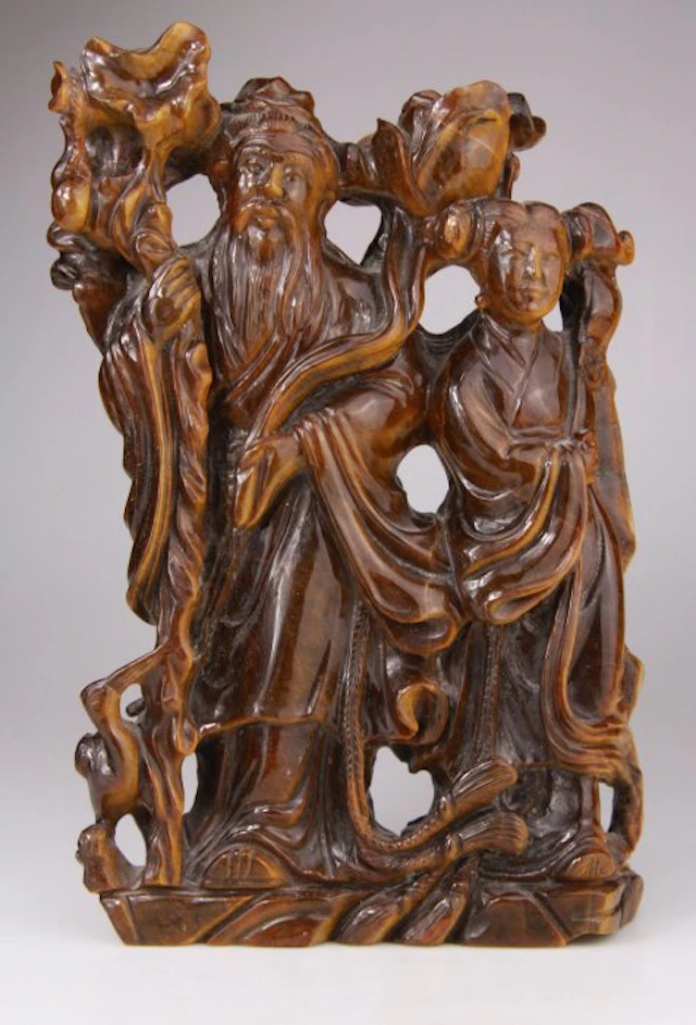 Statue Pierre Dure Tiger Eye Oeil de Tigre Kwanyin Lady...