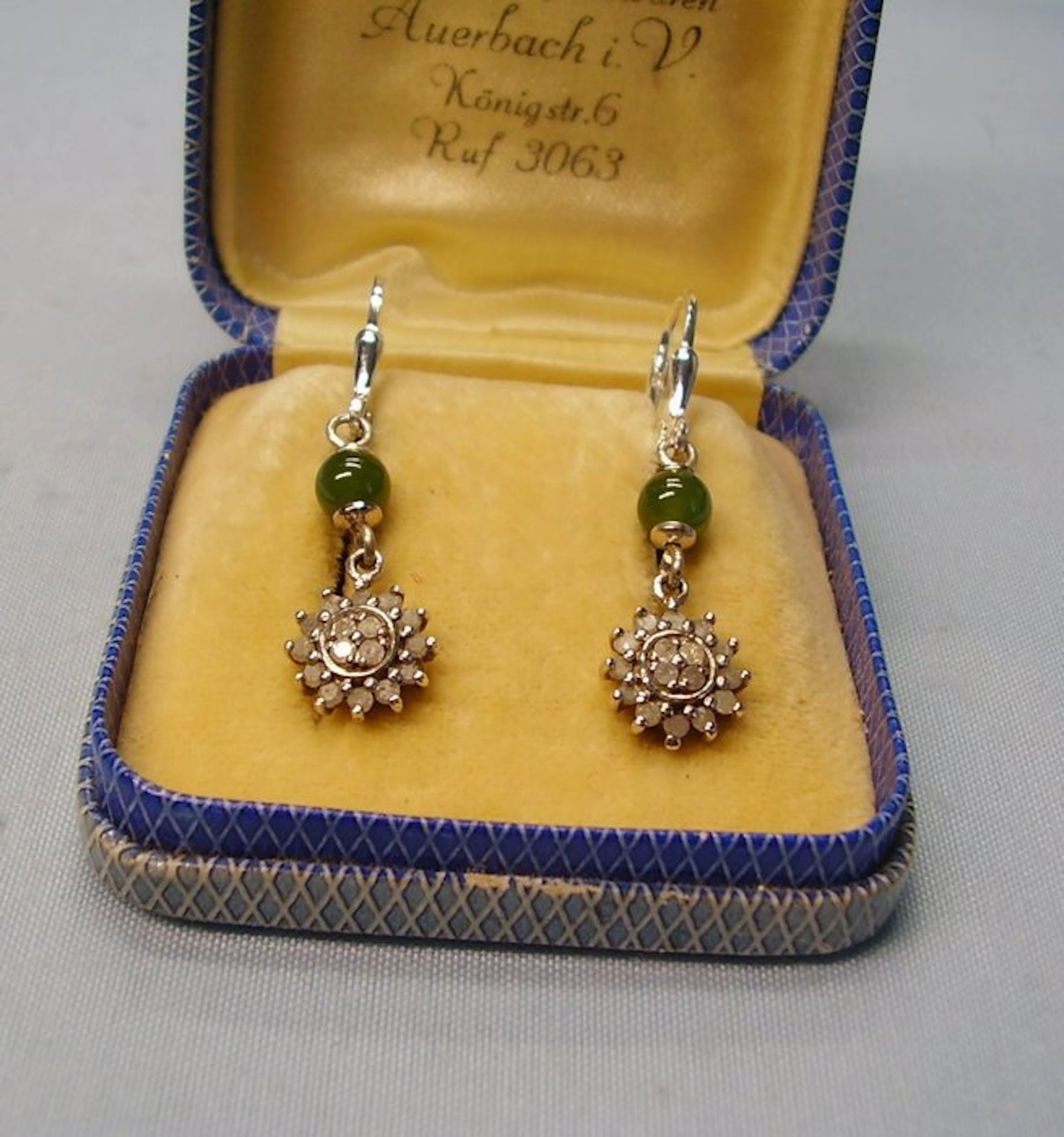 No reserve price - Earrings Silver - 1.32ct. tw. Jade - Diamond - goldsmithing