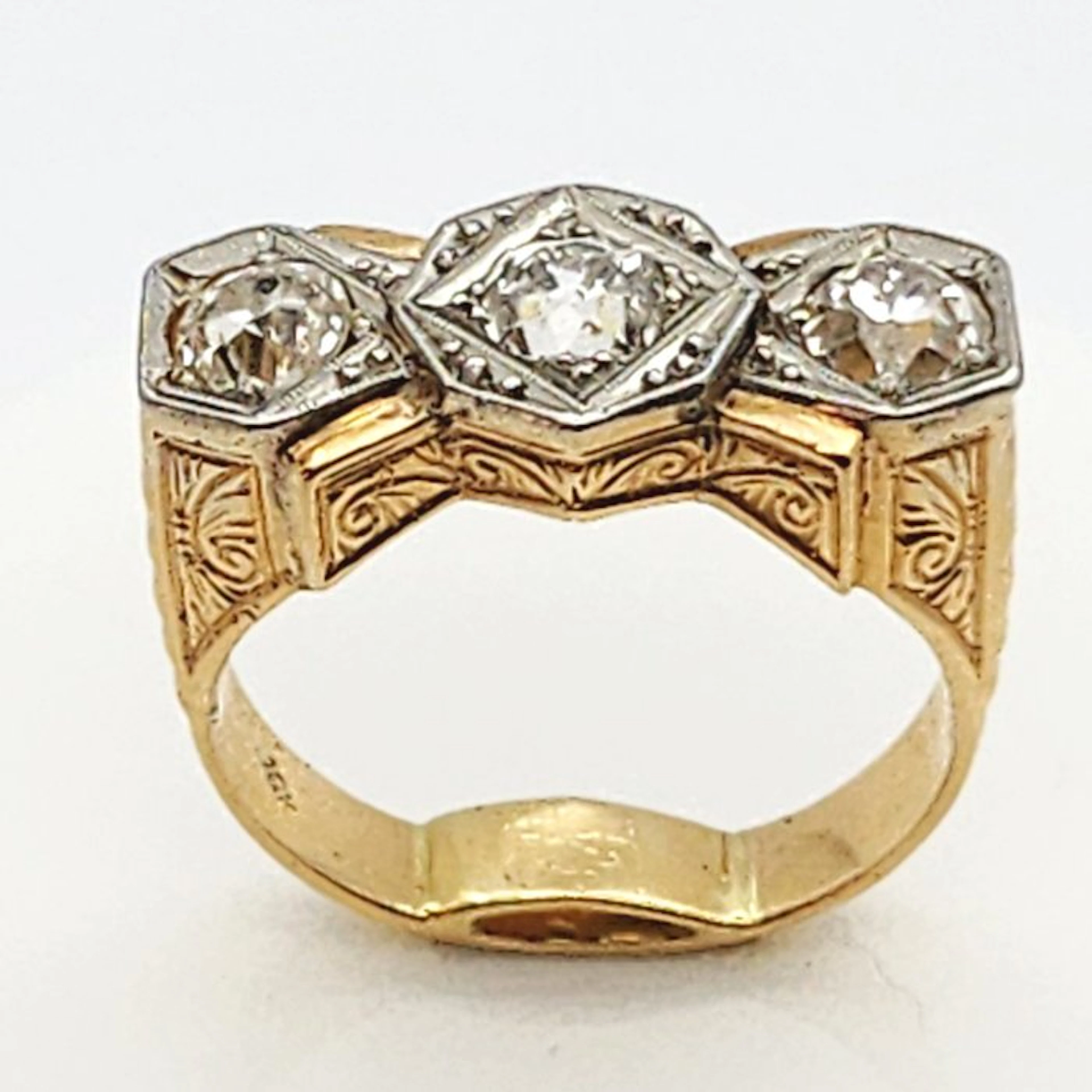 Ring - 18 kt. Yellow gold, White gold - 1.05ct. tw. Diamond (Natural)