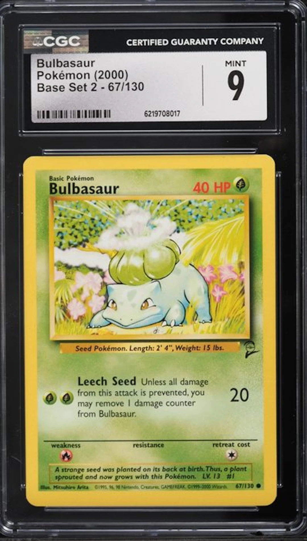 Pokémon - 1 Graded card - Bulbasaur - CGC 9 - WOTC - Base set 2