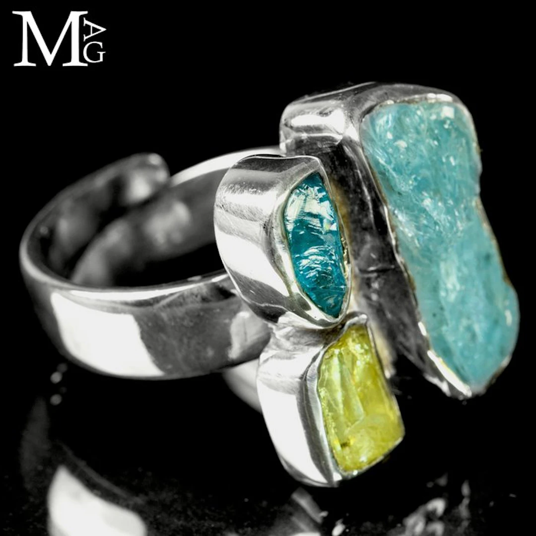Sterling Silver Ring with Raw Aquamarine
