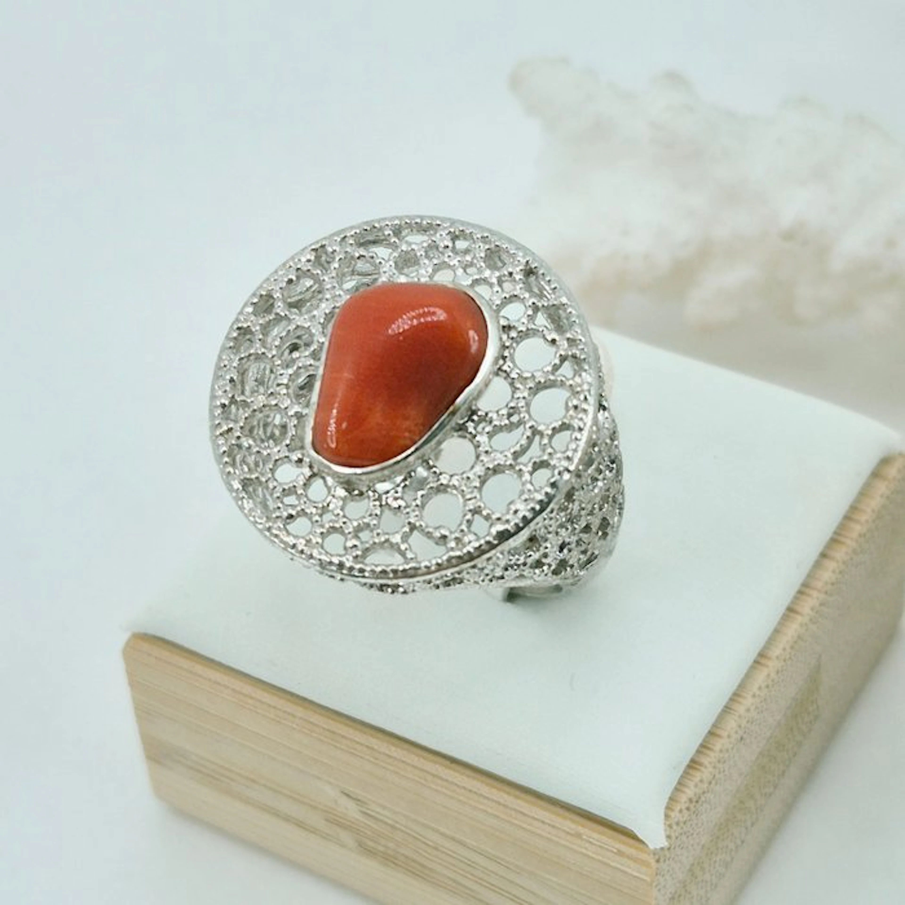 Coral - Silver - Ring - CORALLO MEDITERRANEO