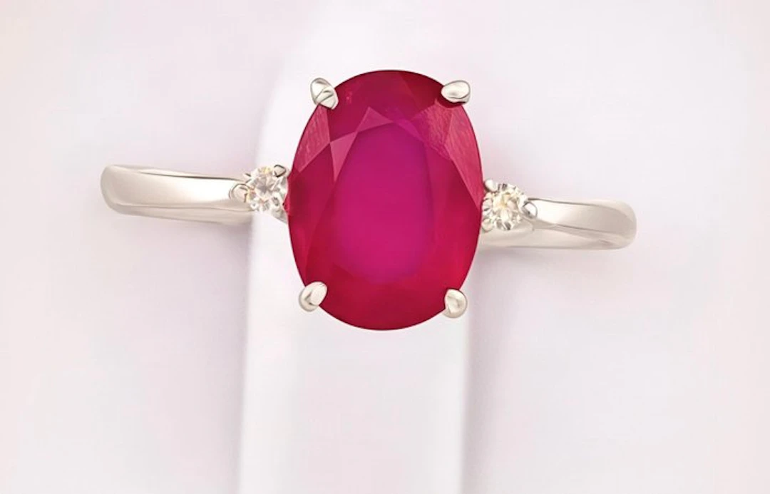 No reserve price - Ring - 18 kt. White gold Ruby - Diamond