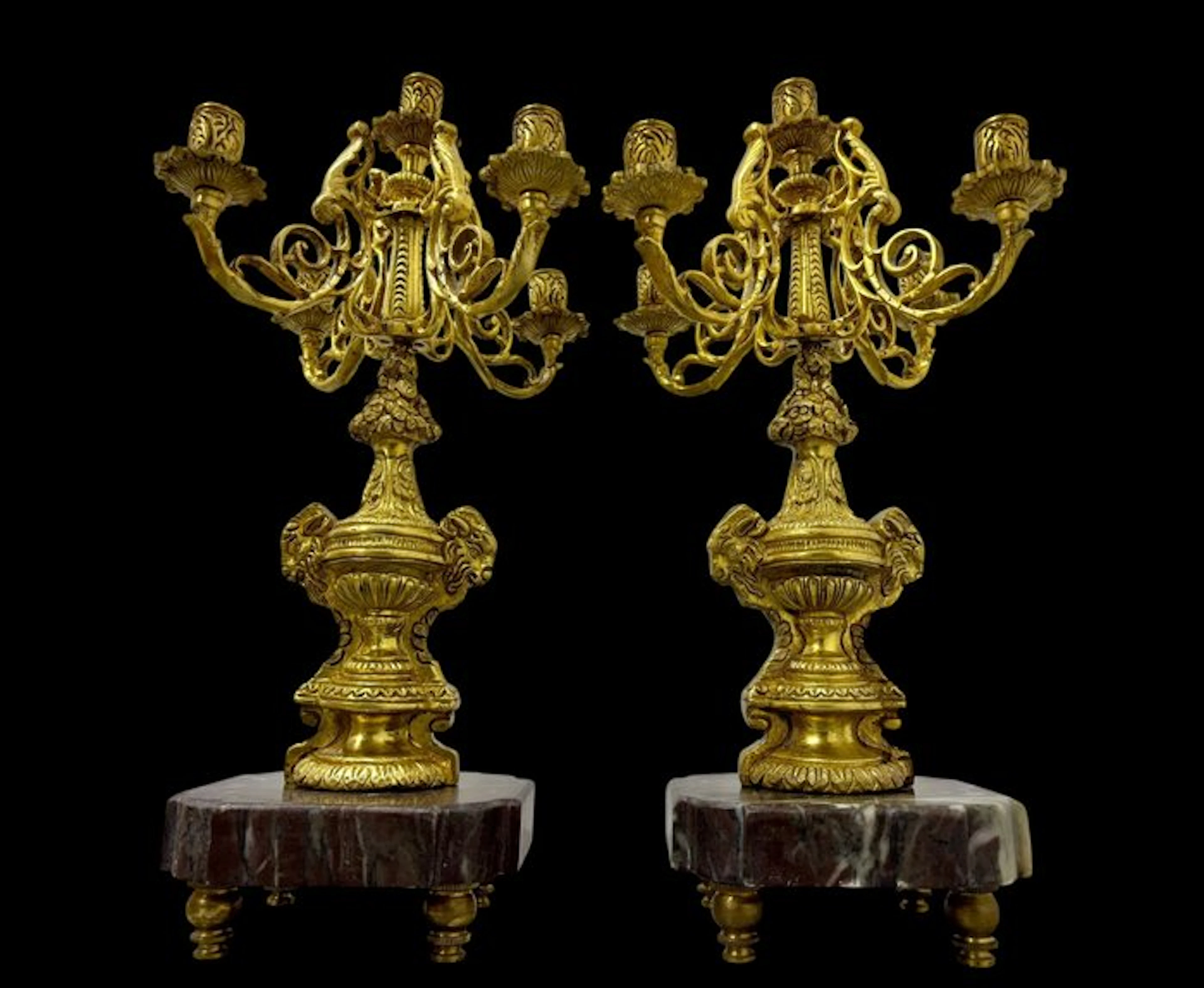 Candlestick Ram heads - Neoclassical Style / Louis XVI (2) - Gold metal, Marble
