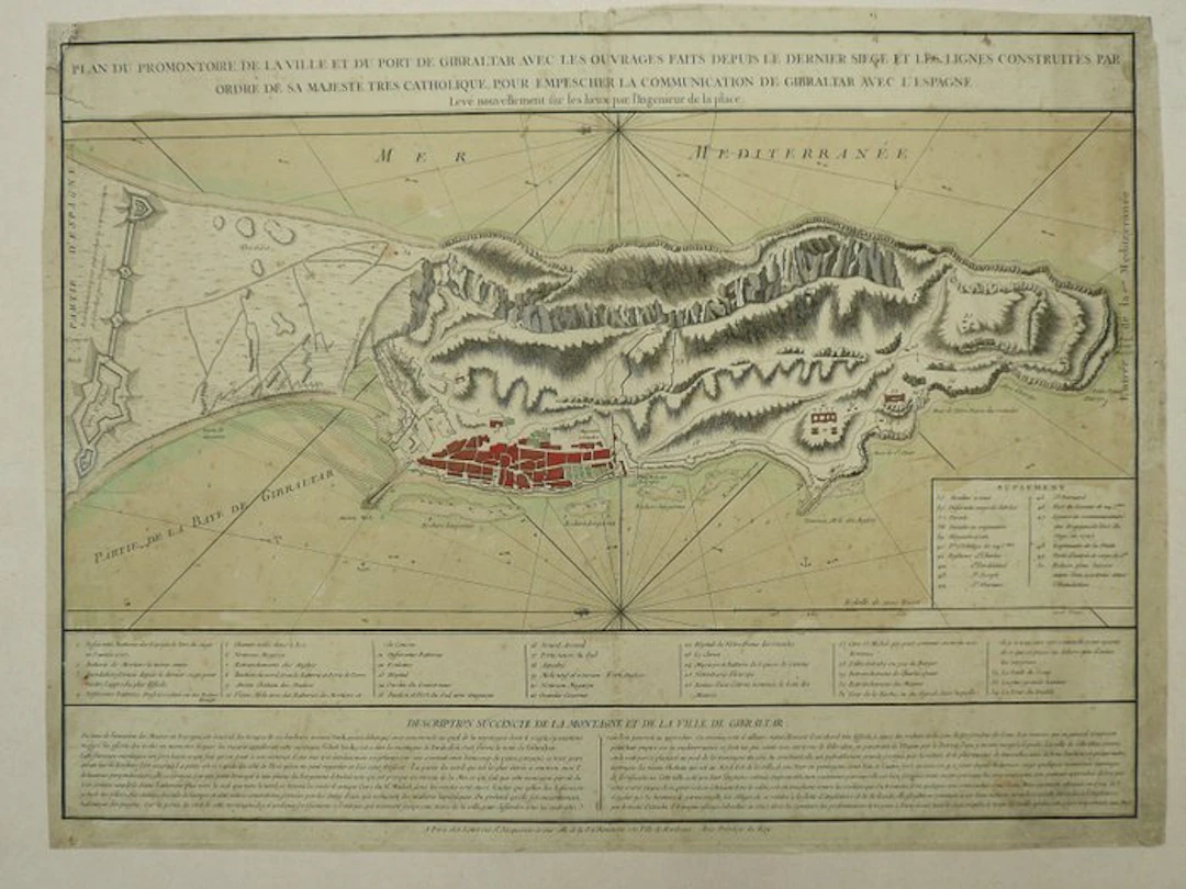Spain - Gibraltar; Jean Lattré - Plan du promontoire de...