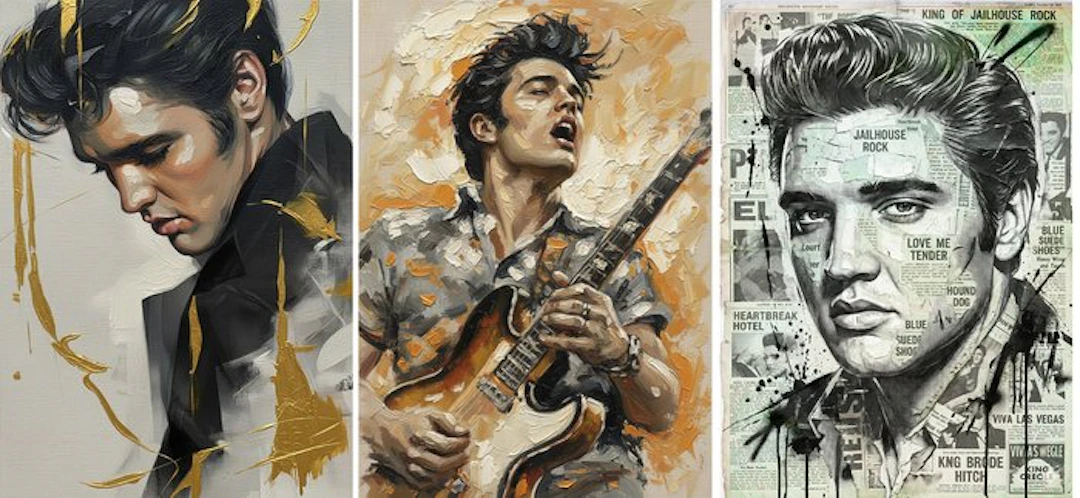 By artist Andrea Boriani - 3 x Elvis portrait - oil limited edition 4/10