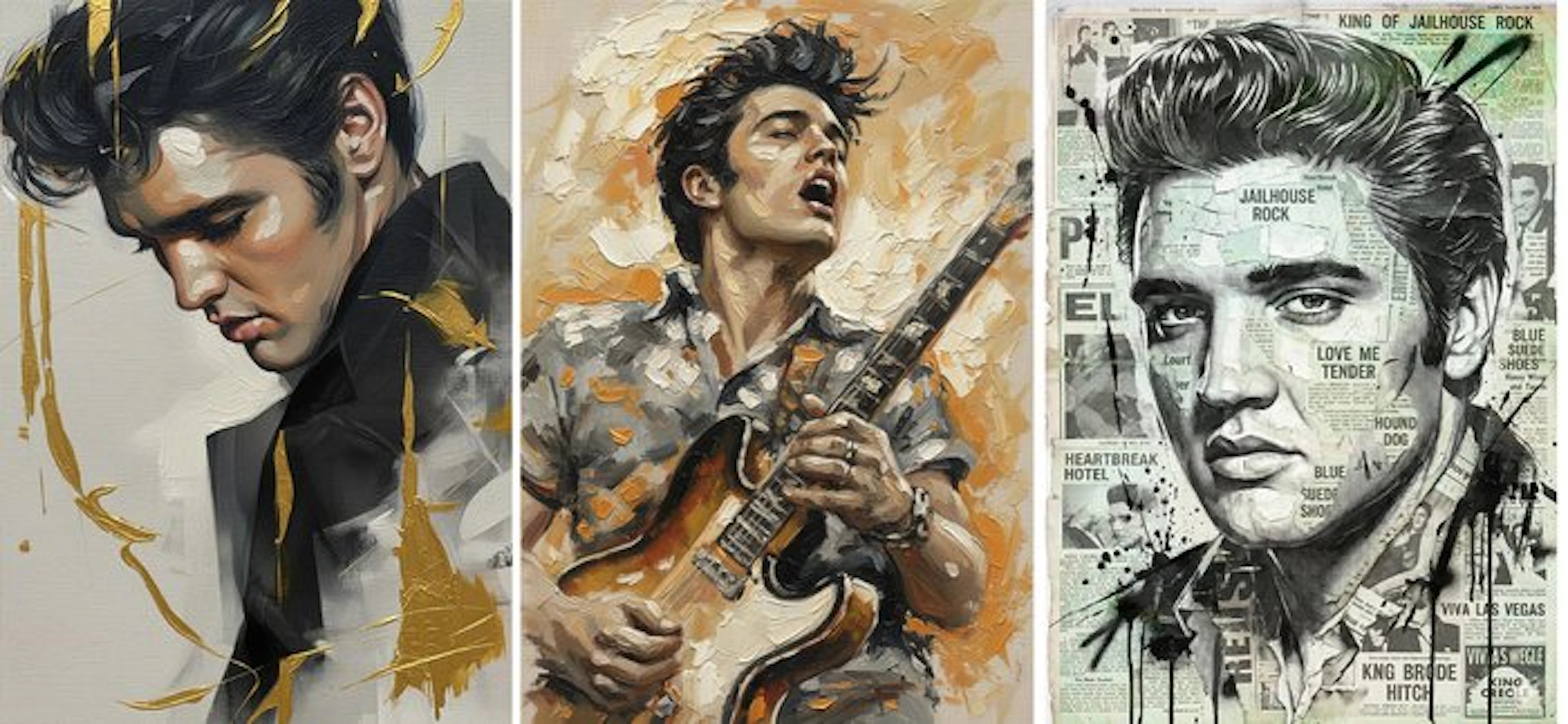 By artist Andrea Boriani - 3 x Elvis portrait - oil limited edition 4/10