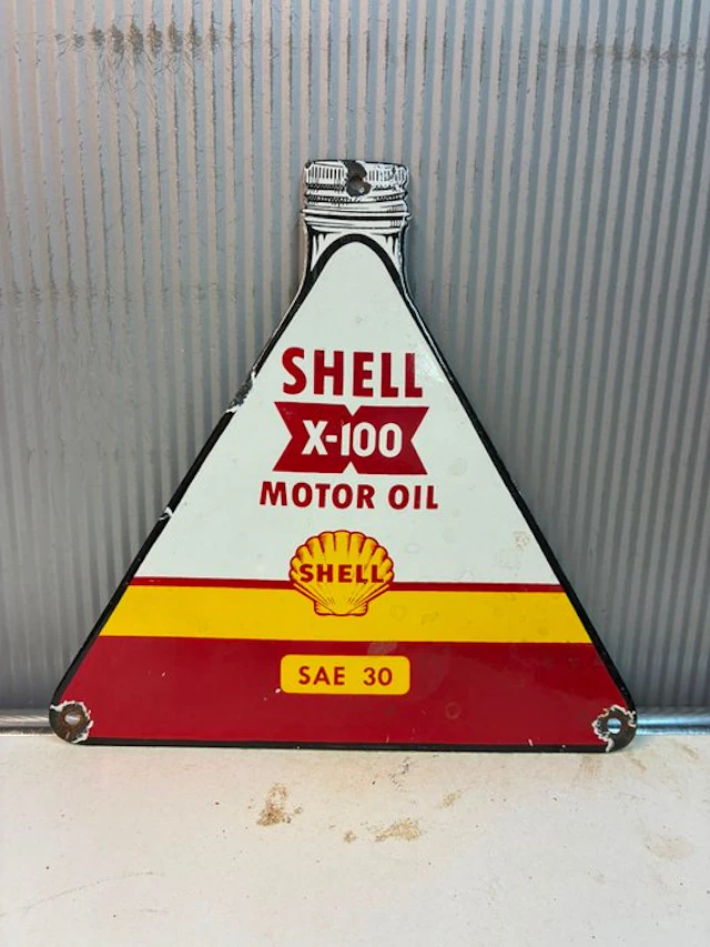 Shell X-100 Motor Oil SAE 30 – Emaille Reclamebord –...