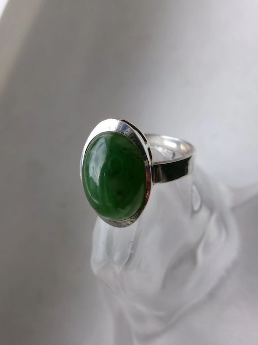 Silver, Jade/Nephrite - Ring - Art Deco Style