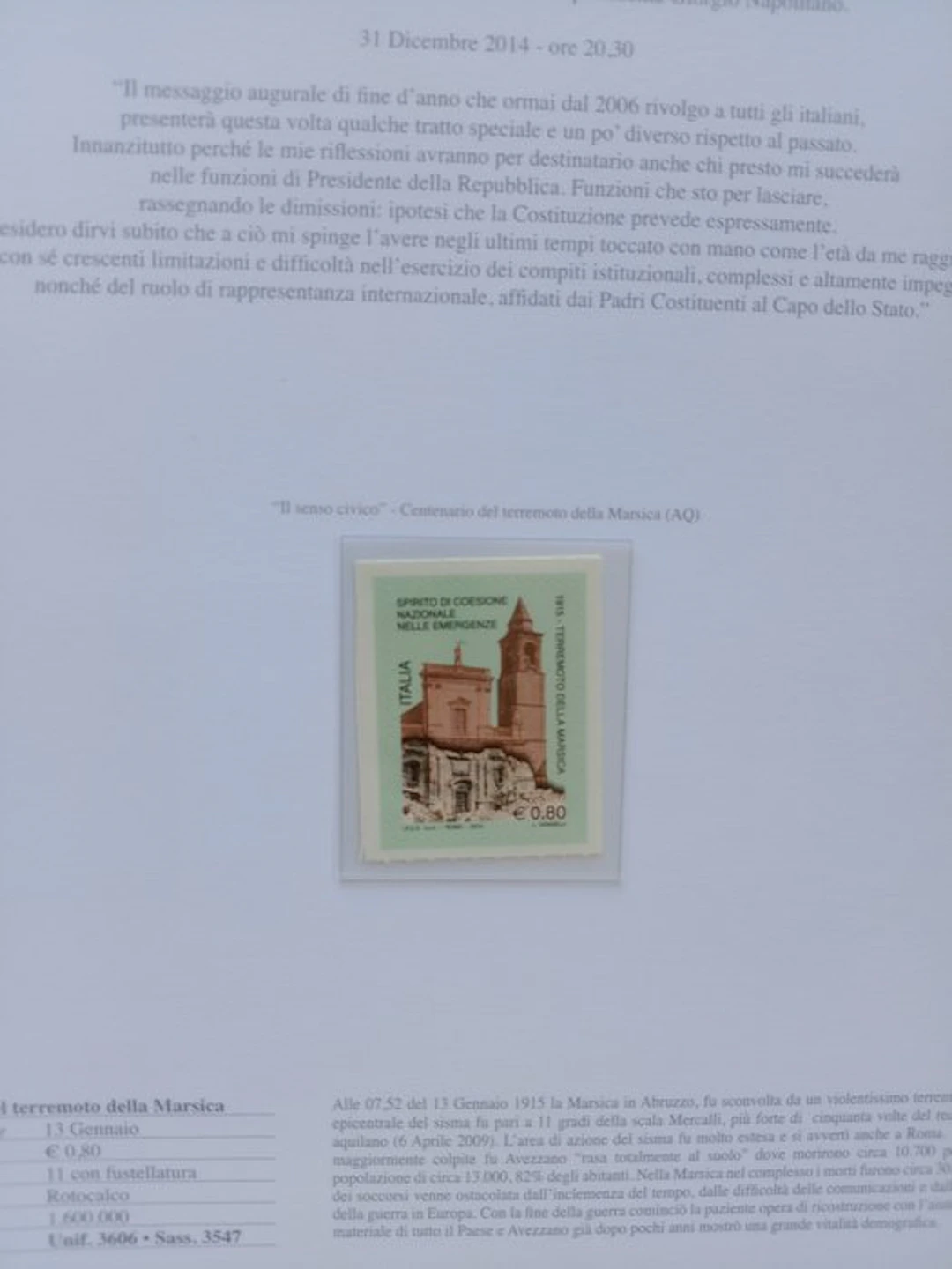 Italy 2015 - Complete year, new, intact rubber in marine sheets.