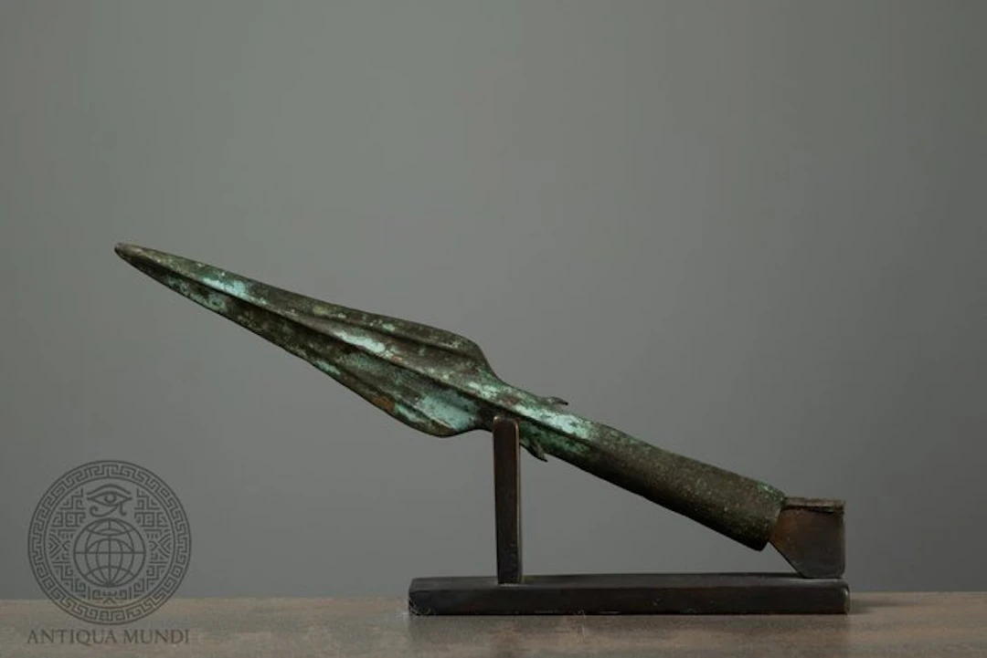 Western Asiatic Bronze Bronze Spearhead with Central Rib and Small